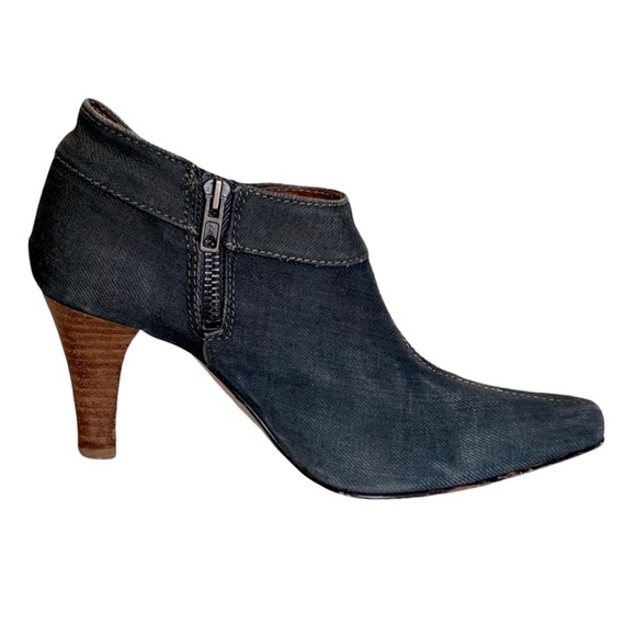 ZARA • Elegant Dark Blue Distressed Jean Material Ankle Booties Boot Shoes - Picture 2 of 13